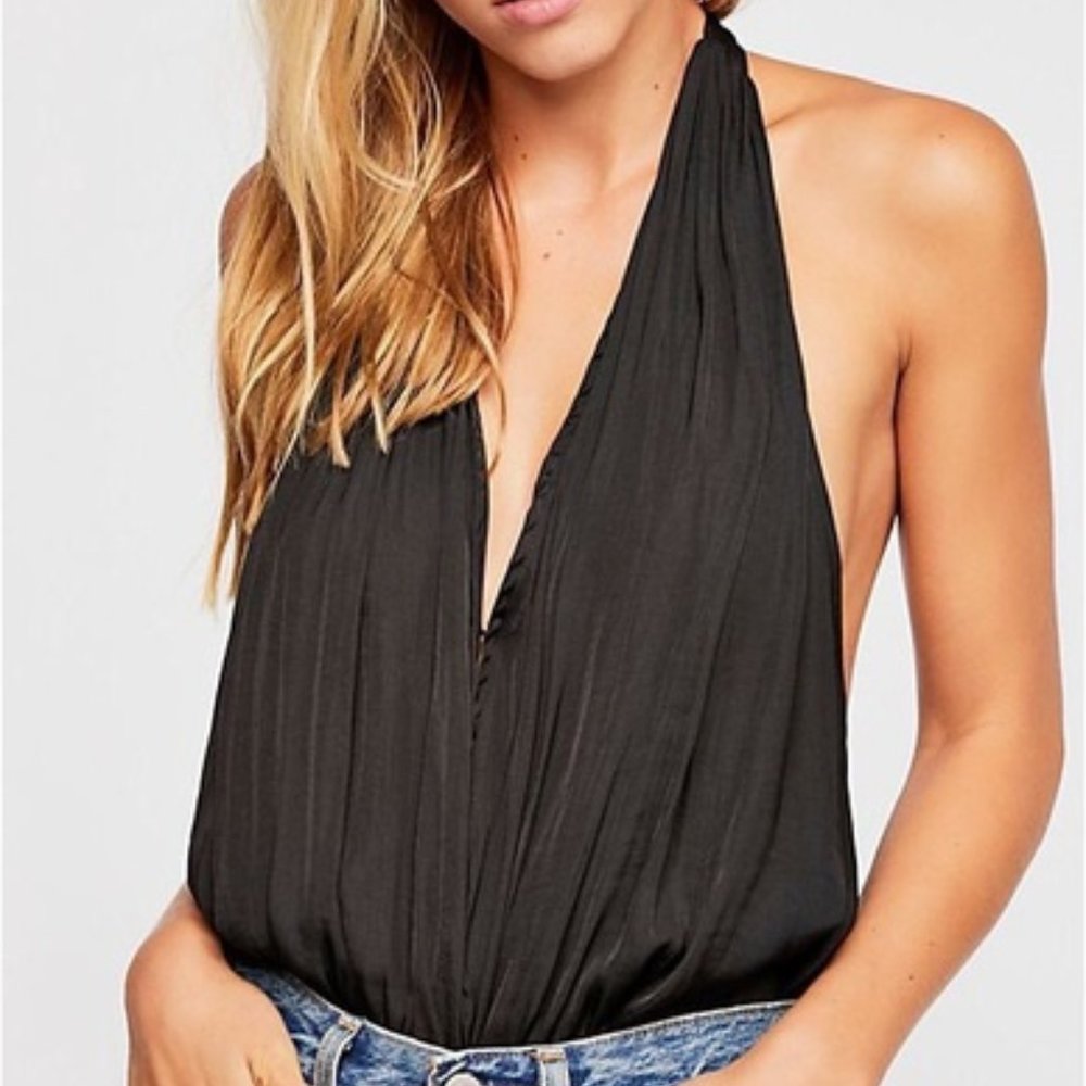 Free People Chelsea Bodysuit Halter Top Black